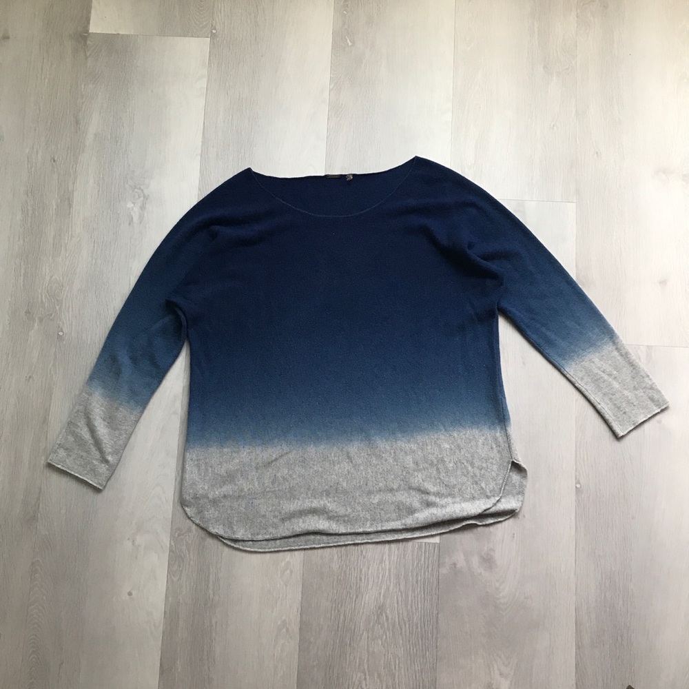 ELIE TAHARI CASHMERE BLUE GRAY OMBRE LONG SLEEVE WOMENS XL